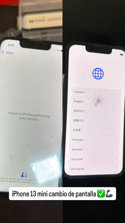 Dos teléfonos con sus pantallas encendidas durante la configuración.