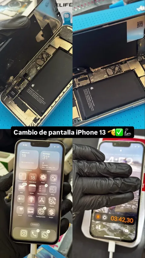 Pantalla de teléfono separada del equipo y dos teléfonos encendidos sobre la mesa.